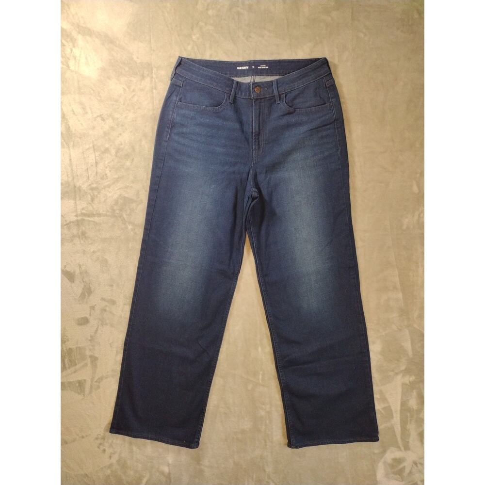 Old Navy Wow Wide-Leg Jeans Womens 12 High-Rise Rise Dk Wash Preppy Boho Grunge
